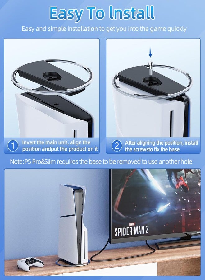 DUXICEPIN Vertical Stand for PS5/PS5 Slim Console Disc and Digital with Screw, Non-Slip Base, Minimalist Design, Easy to Install, Nice Look, Playstation 5 Base Accessories - Image 4