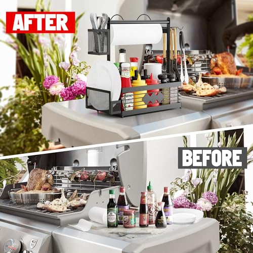 Aofmee Grill Caddy for Outdoor Grill BBQ Caddy with Camping Paper Towel Holder and Plate Holder Picnic Utensil Condiment Kitchen Organizer for Camper RV Patio Tailgate Essentials Grilling Gifts for Men - Image 3