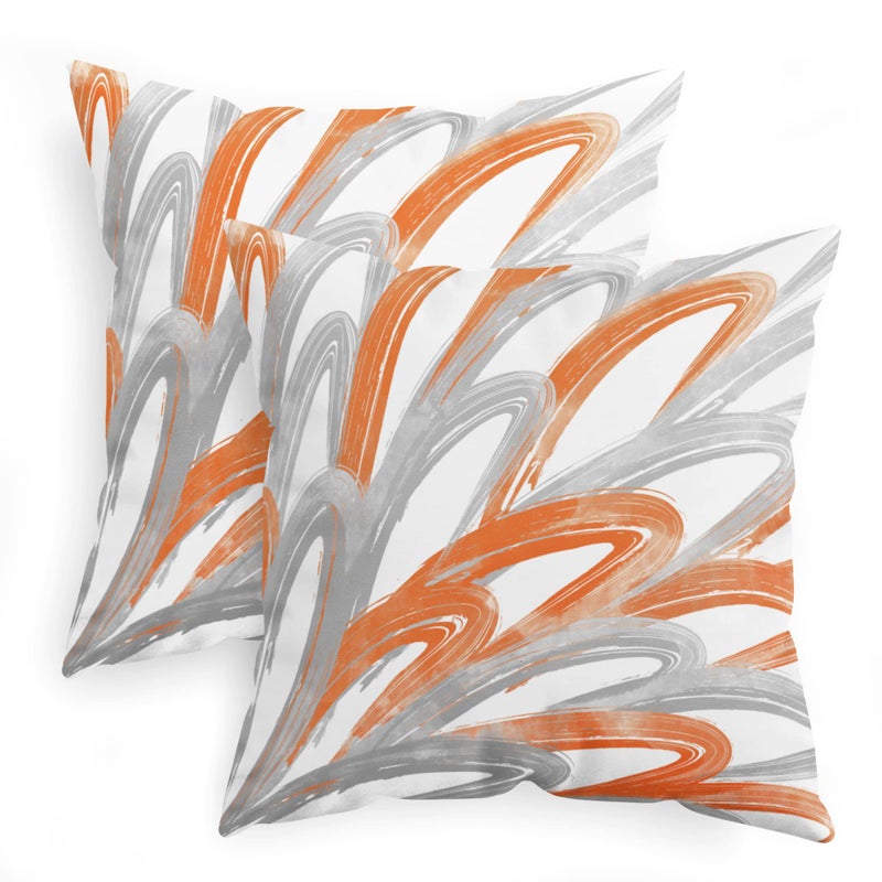 CaliTime Throw Pillow Cases Pack of 2 Cozy Fleece Two-tone Abstract Feather Decorative Cushion Covers for Couch Bed Sofa Farmhouse Decoration 16 X 16 Inches Orange Grey - Image 1