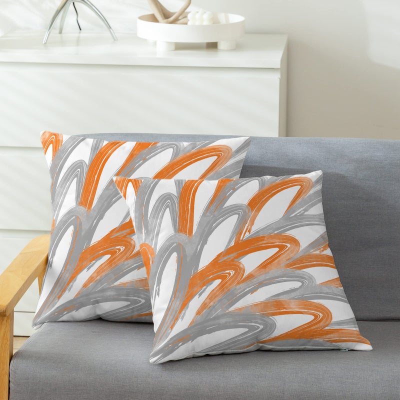 CaliTime Throw Pillow Cases Pack of 2 Cozy Fleece Two-tone Abstract Feather Decorative Cushion Covers for Couch Bed Sofa Farmhouse Decoration 16 X 16 Inches Orange Grey - Image 5