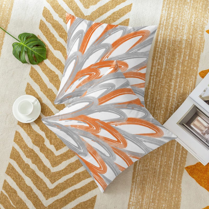 CaliTime Throw Pillow Cases Pack of 2 Cozy Fleece Two-tone Abstract Feather Decorative Cushion Covers for Couch Bed Sofa Farmhouse Decoration 16 X 16 Inches Orange Grey - Image 2