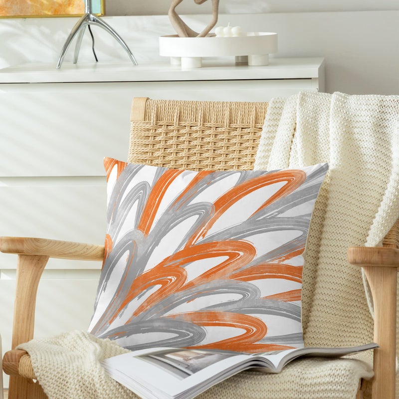 CaliTime Throw Pillow Cases Pack of 2 Cozy Fleece Two-tone Abstract Feather Decorative Cushion Covers for Couch Bed Sofa Farmhouse Decoration 16 X 16 Inches Orange Grey - Image 4
