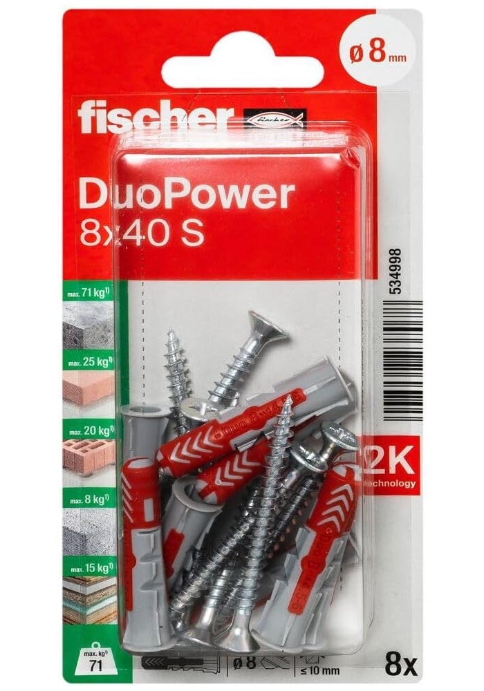 Fischer DuoPower 8 x 40 S Blister Pack - 8 Pieces - Image 1