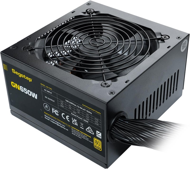 Segotep 650W 80 Plus Gold Certified Non-Modular ATX Power Supply with 6+2 Pin Connectors PFC Protection and RoHS Compliance, 120mm Silent Fan Gaming PSU GN-650 Black - Image 1