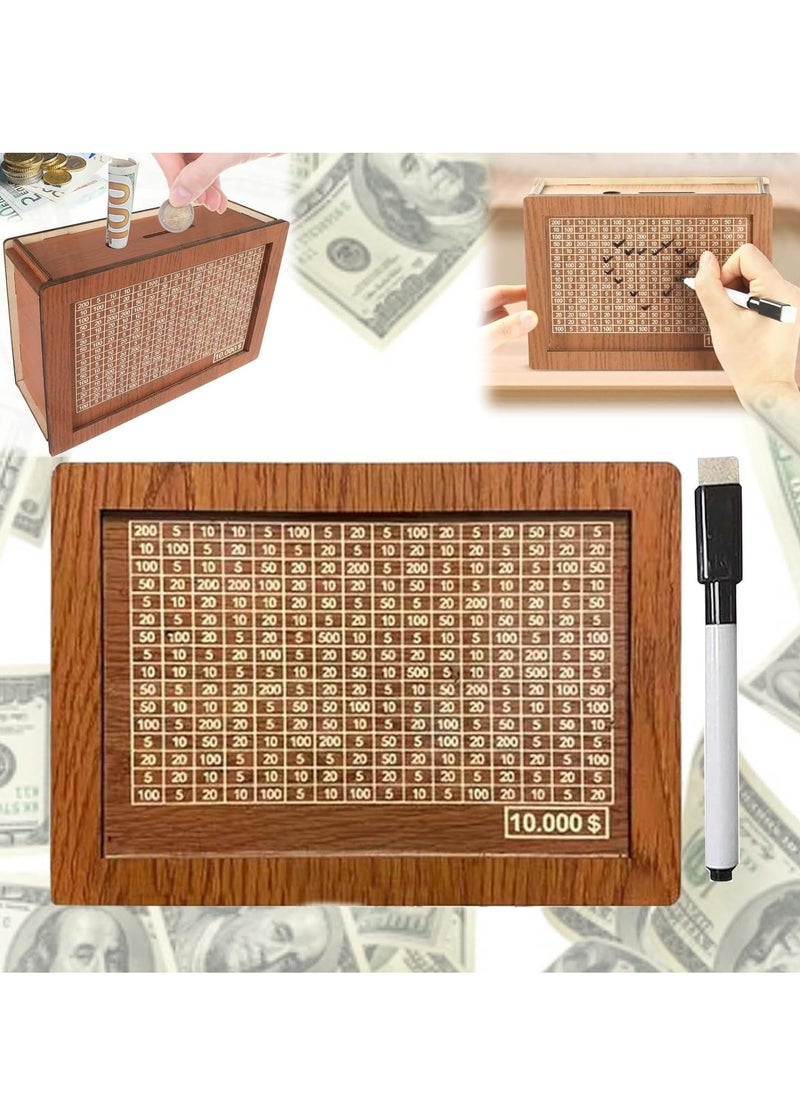 Farahom Money Saving Box for Kids Adults, 10000 Savings Challenge Box Wooden Digital Cash Vault Piggy Bank Boys Girls Cash box with Money Target and Numbers(8 Amount Cards)  - Image 2