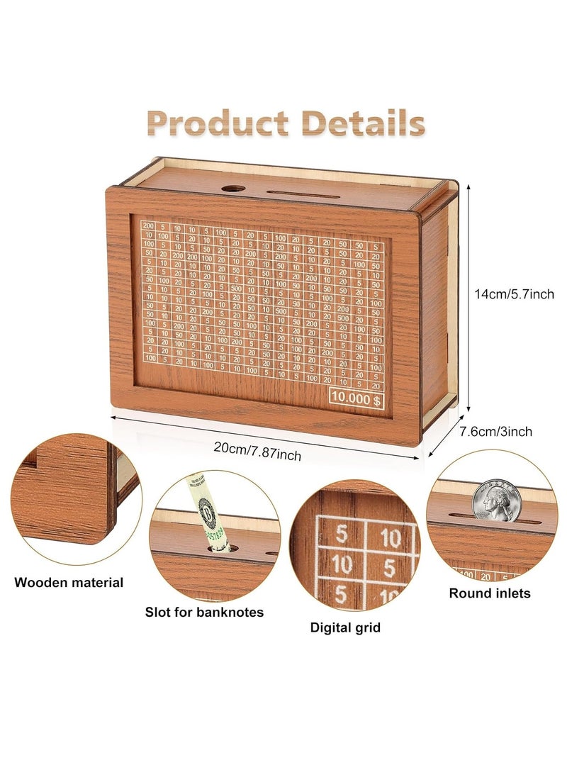 Farahom Money Saving Box for Kids Adults, 10000 Savings Challenge Box Wooden Digital Cash Vault Piggy Bank Boys Girls Cash box with Money Target and Numbers(8 Amount Cards)  - Image 3
