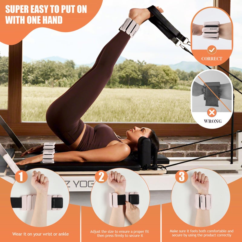 BECOJADDE Ankle Weights for Women Men Adjustable 1LB Wrist Weights Bracelet Set of 2 for Home Gym Weighted Bangles Wristbands Leg Arm Weights for Walking Swimming Running Pilates Yoga Gym, Beige - Image 5