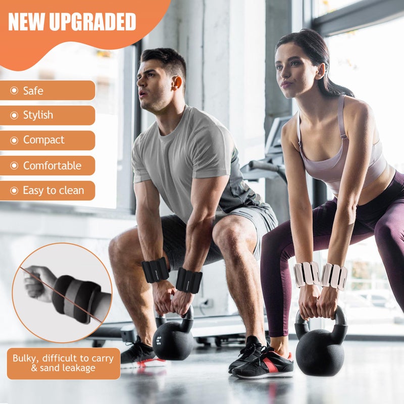 BECOJADDE Ankle Weights for Women Men Adjustable 1LB Wrist Weights Bracelet Set of 2 for Home Gym Weighted Bangles Wristbands Leg Arm Weights for Walking Swimming Running Pilates Yoga Gym, Beige - Image 2