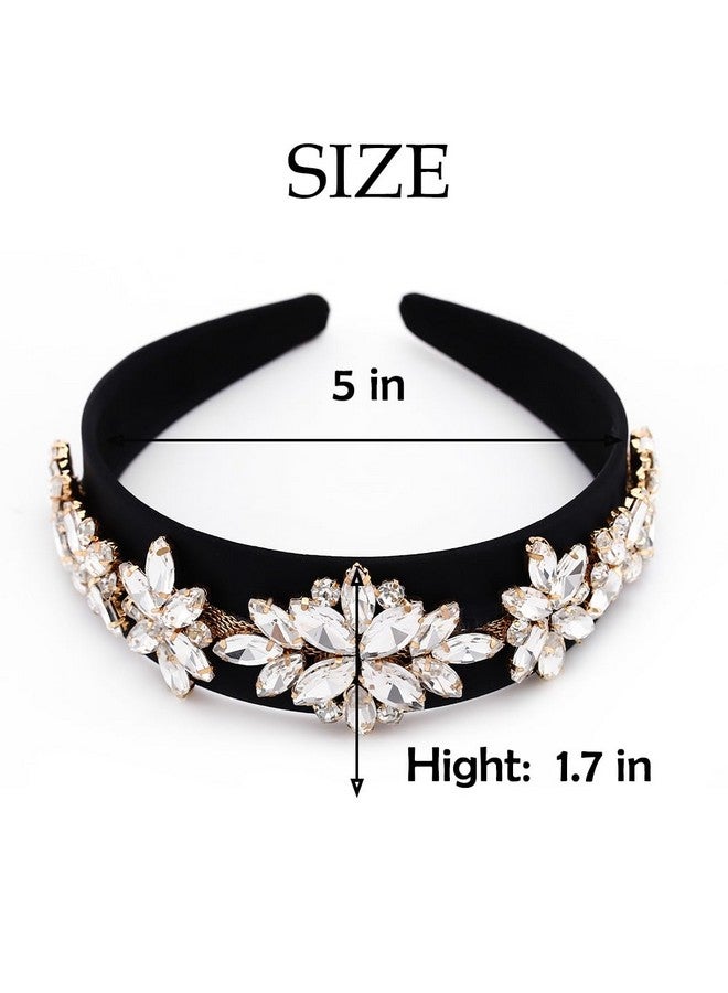 Campsis Rhinestone Hairbands Flower Wide Headbands Black Elastic Jeweled Headwear Prom Daily For Women - Image 4