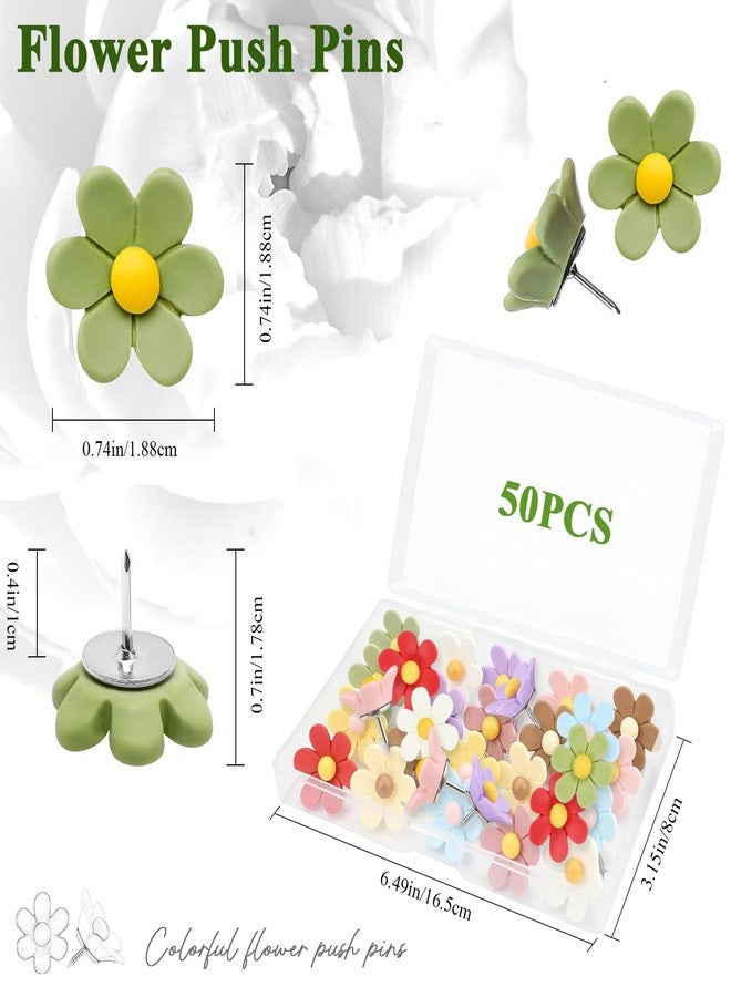 VYNFLICK Flower Push Pins - 50 Pcs Cute Decorative Colorful Floral Thumb Tacks for Cork Board Wall Bulletin Board Travel Map Photo Home Office Supplies Accessories - Image 2