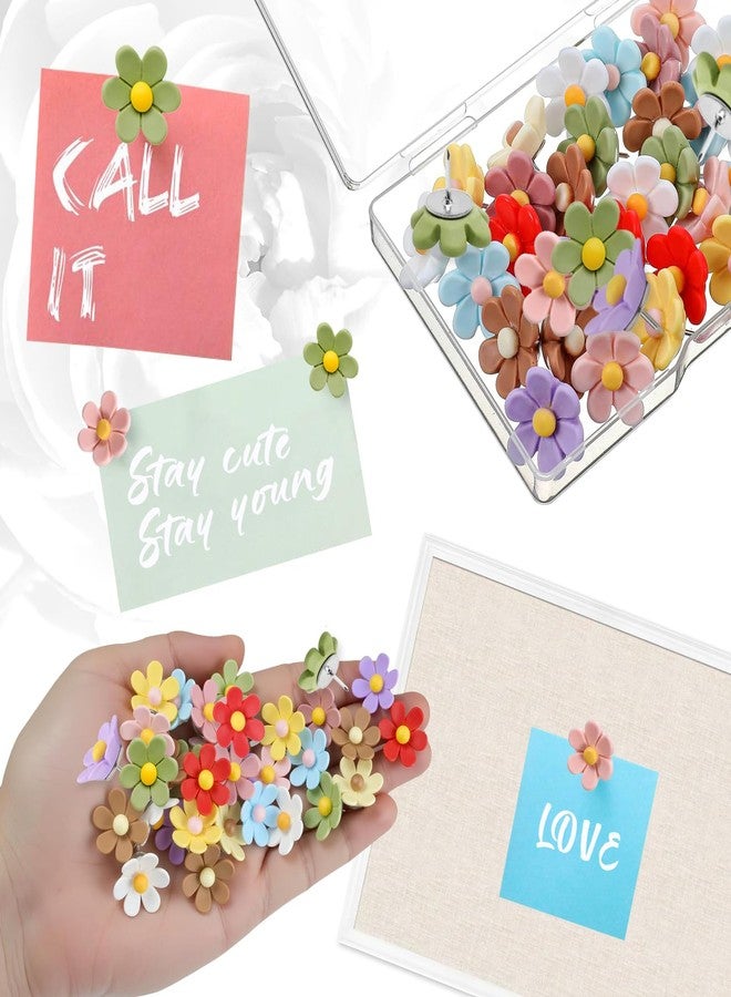 VYNFLICK Flower Push Pins - 50 Pcs Cute Decorative Colorful Floral Thumb Tacks for Cork Board Wall Bulletin Board Travel Map Photo Home Office Supplies Accessories - Image 3
