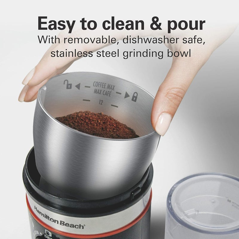 Hamilton Beach Custom Grind 14 Cup Coffee Grinder with Hands-Free Grinding and Auto Shutoff, Stainless Steel Removable Grind Chamber & Blade, Cord Wind, 110V 60Hz USA Plug, Black (80393-SAU) - Image 5