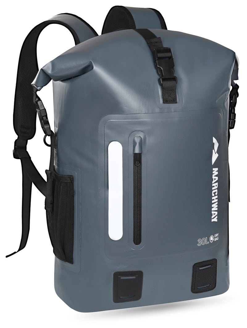MARCHWAY Roll Top Waterproof Backpack Floating Dry Bag 20L30L45L with Ergonomic Rectangular Base Cushioned Back Hip Strap for Hiking Camping Kayaking Travel Grey 20L - Image 2