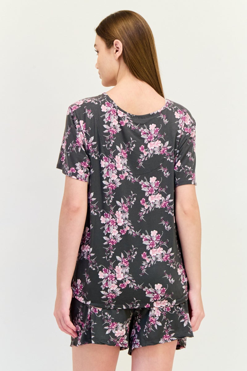 Jones New York Women 2 Pieces Floral Print Top And Short Set, Multicolor - Image 3