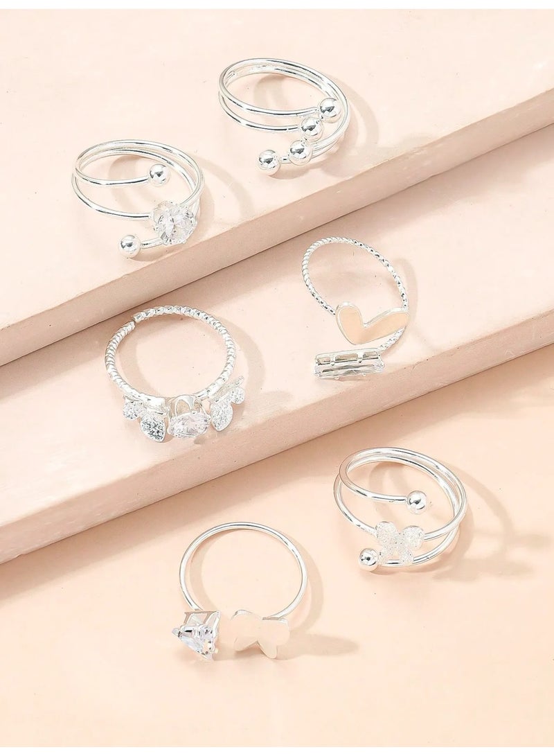 Women’s Silver Ring Set – 6-Piece Collection Featuring Elegant and Modern Designs, Perfect for Parties and Special Occasions - Image 2