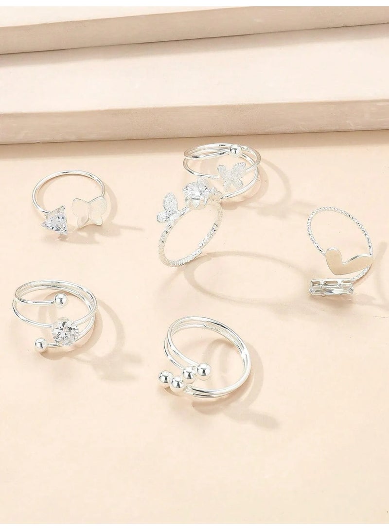Women’s Silver Ring Set – 6-Piece Collection Featuring Elegant and Modern Designs, Perfect for Parties and Special Occasions - Image 3