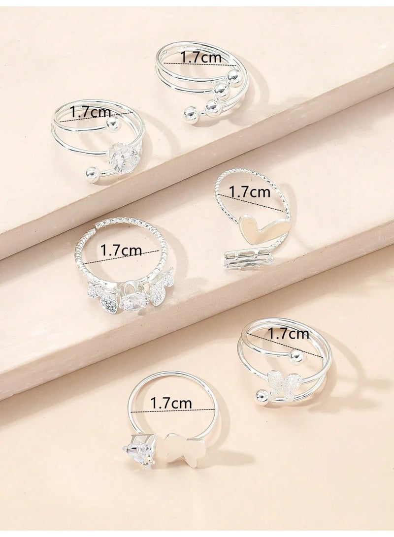 Women’s Silver Ring Set – 6-Piece Collection Featuring Elegant and Modern Designs, Perfect for Parties and Special Occasions - Image 4