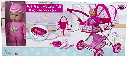 Lissi Deluxe Doll Pram with 13" Baby Doll, Also Includes Diaper Bag & Accessories, Nuturing and Role Play, For Ages 4 and up - Image 2