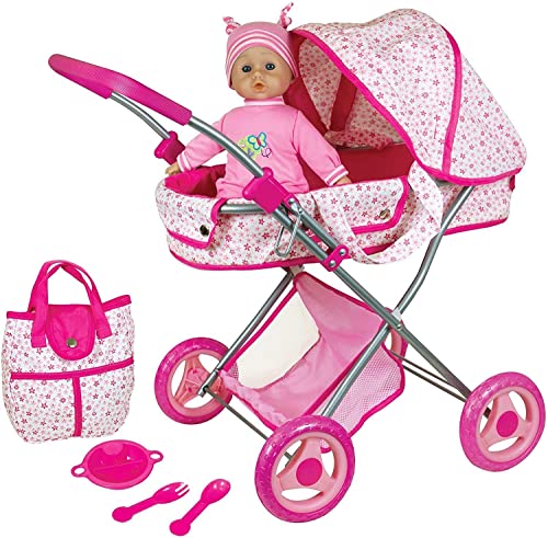 Lissi Deluxe Doll Pram with 13" Baby Doll, Also Includes Diaper Bag & Accessories, Nuturing and Role Play, For Ages 4 and up - Image 1