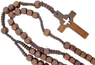 CB Catholic Confirmation Cut Out Holy Spirit Dove CrossWood Bead Cord Rosary, 18 Inch - Image 1
