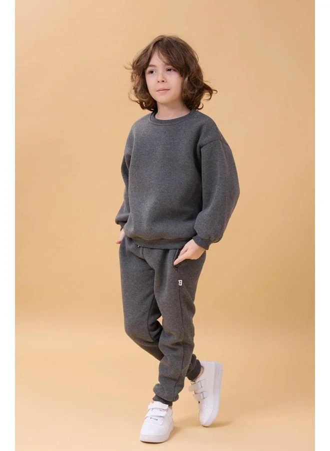 Perendi Boys' Bicycle Collar Sherpa Winter 2-Piece Tracksuit - Anthracite.