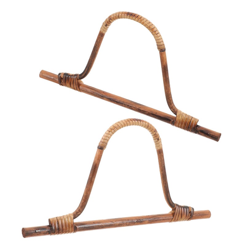 Natural Rattan Handbag Handles 27cm D Shape 2PCS For DIY Crochet Tote Bag Craft - Image 2
