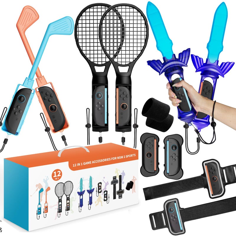 Nargos 2025 Nintendo Switch 2 Sports Accessories 12 in 1 Bundle Designed for Switch Sports Mario Golf Super Rush Mario Tennis Ace Just Dance Ring Fit Adventure Ideal Accessory for Nintendo Switch 2 Gamers Joy Con 2 Compatible Only for Switch 2 - Image 2