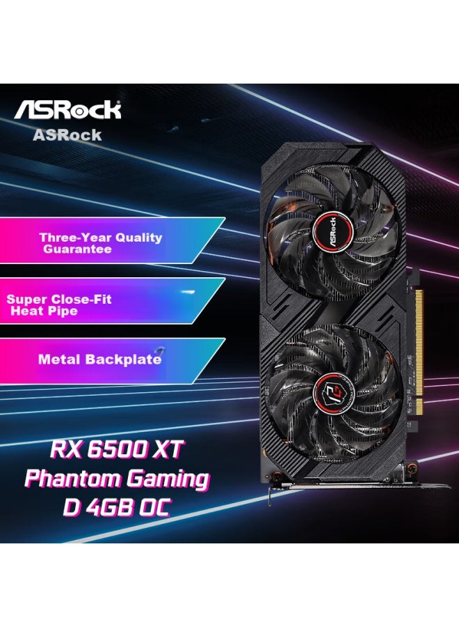 Asrock Amd Radeon Rx 6500 Xt Phantom Gaming D 4gb Oc Gddr6 Gaming Graphics Card - Image 1