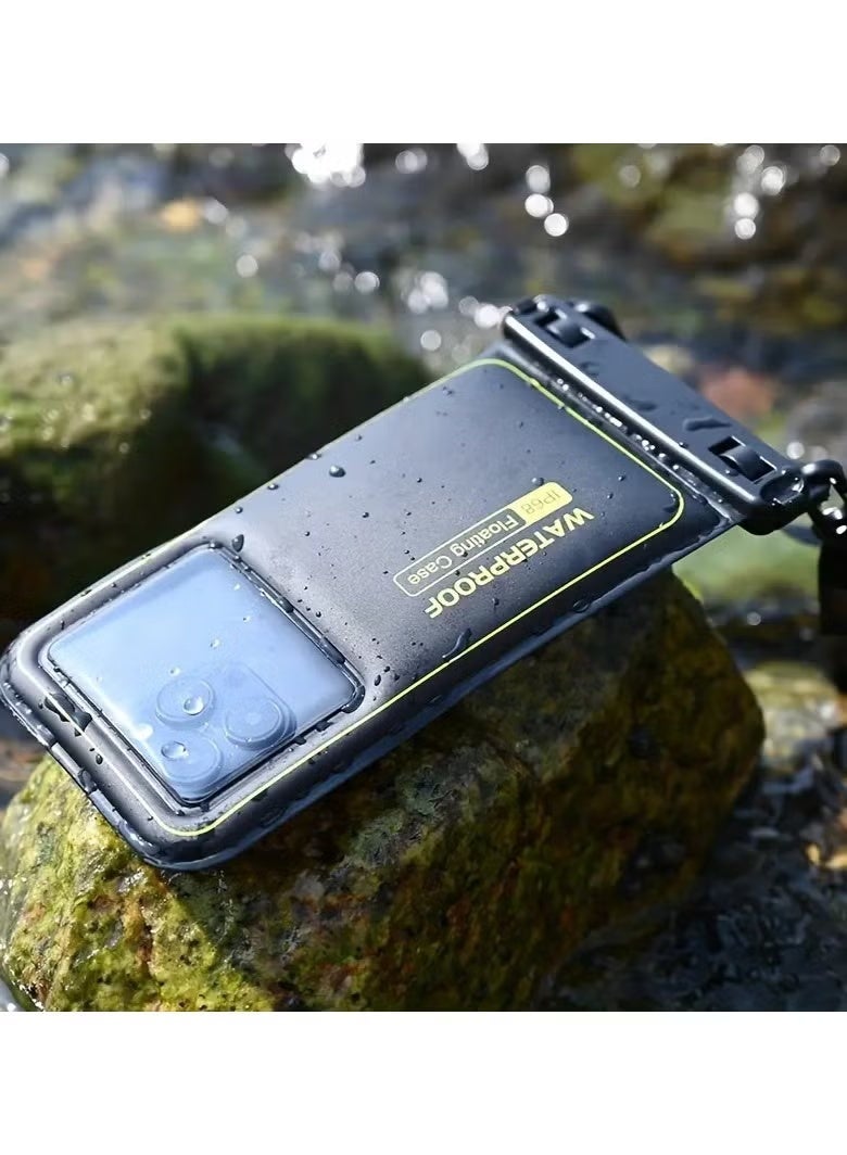 Waterproof phone bag floating,Black Enlarged Floating Waterproof Phone Pouch, Phone Case Friendly Float Water Proof Cell Phone Dry Bag, IP68 Waterproof Phone Case for iPhone 15 14 13 Pro Max Samsung Galaxy S24 Google,with adjustable lanyard dry bag,essential for cruising beach with phone dry bag,Up to 7.5'' - Image 1