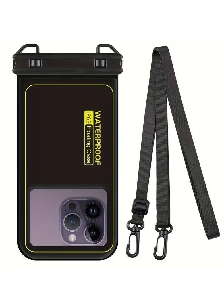 Waterproof phone bag floating,Black Enlarged Floating Waterproof Phone Pouch, Phone Case Friendly Float Water Proof Cell Phone Dry Bag, IP68 Waterproof Phone Case for iPhone 15 14 13 Pro Max Samsung Galaxy S24 Google,with adjustable lanyard dry bag,essential for cruising beach with phone dry bag,Up to 7.5'' - Image 3