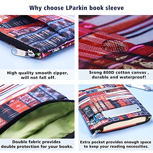 LParkin Classic Bookcase Book Sleeve Cover, Book Protector with Zipper for Paperbacks, Medium 11 X 8.5 Inch,Book Pouch Book Lovers Gift - Image 4