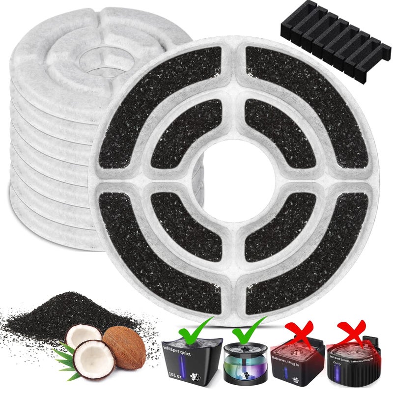 Kastty 8 Pack Replacement Filters  Activated Carbon  PP Cotton Cat Water Fountain Filters for Kastty and Other Dispensers