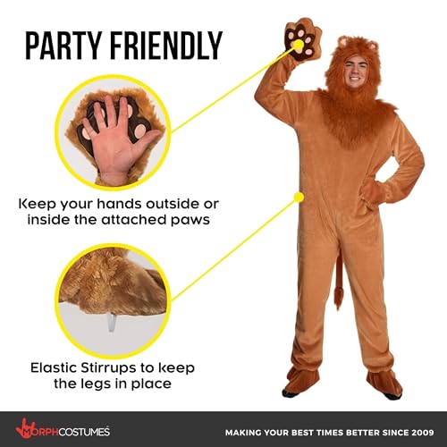 Morph Lion Costume Adult, Adult Lion Costume, Animal Costumes For Men, Safari Animal Halloween Outfit for Men, Large - Image 2