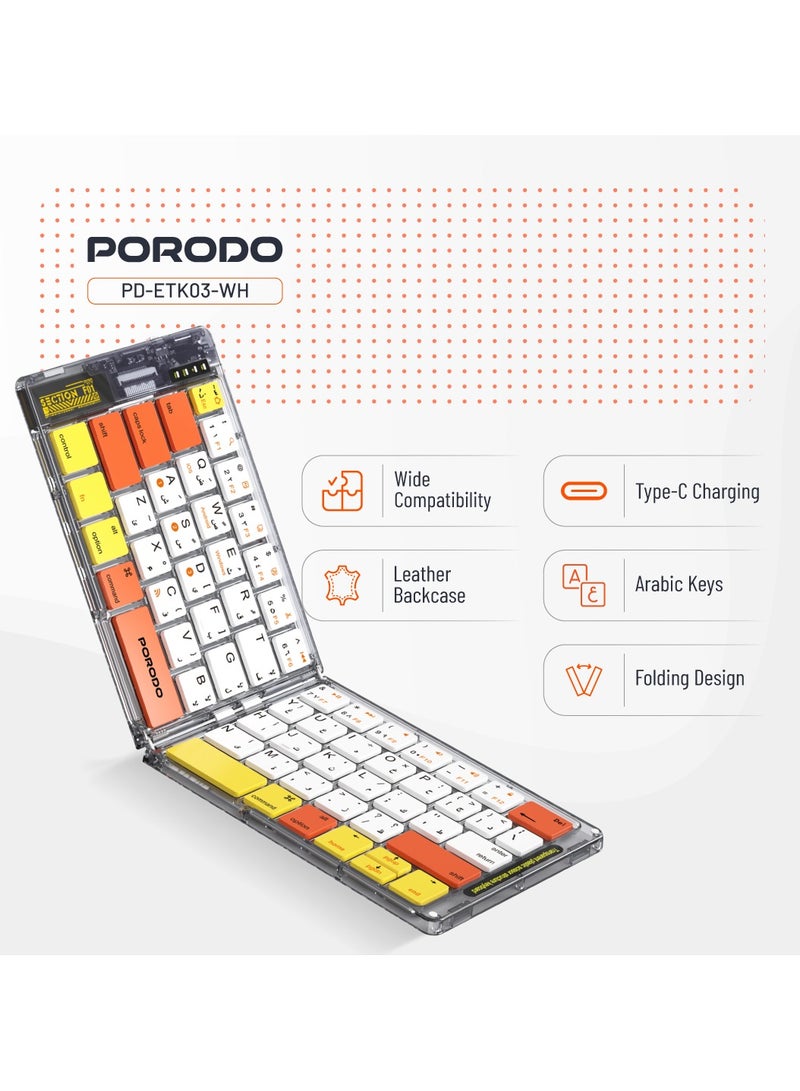 بورودو لوحة مفاتيح لاسلكية كريستال شيل / قابلة للطي / 65 مفتاحًا / متوافقة مع ويندوز / آي أو إس / أندرويد / ماك / قابلة لإعادة الشحن / خفيفة الوزن وصغيرة الحجم وقابلة للطي - أبيض - Image 2