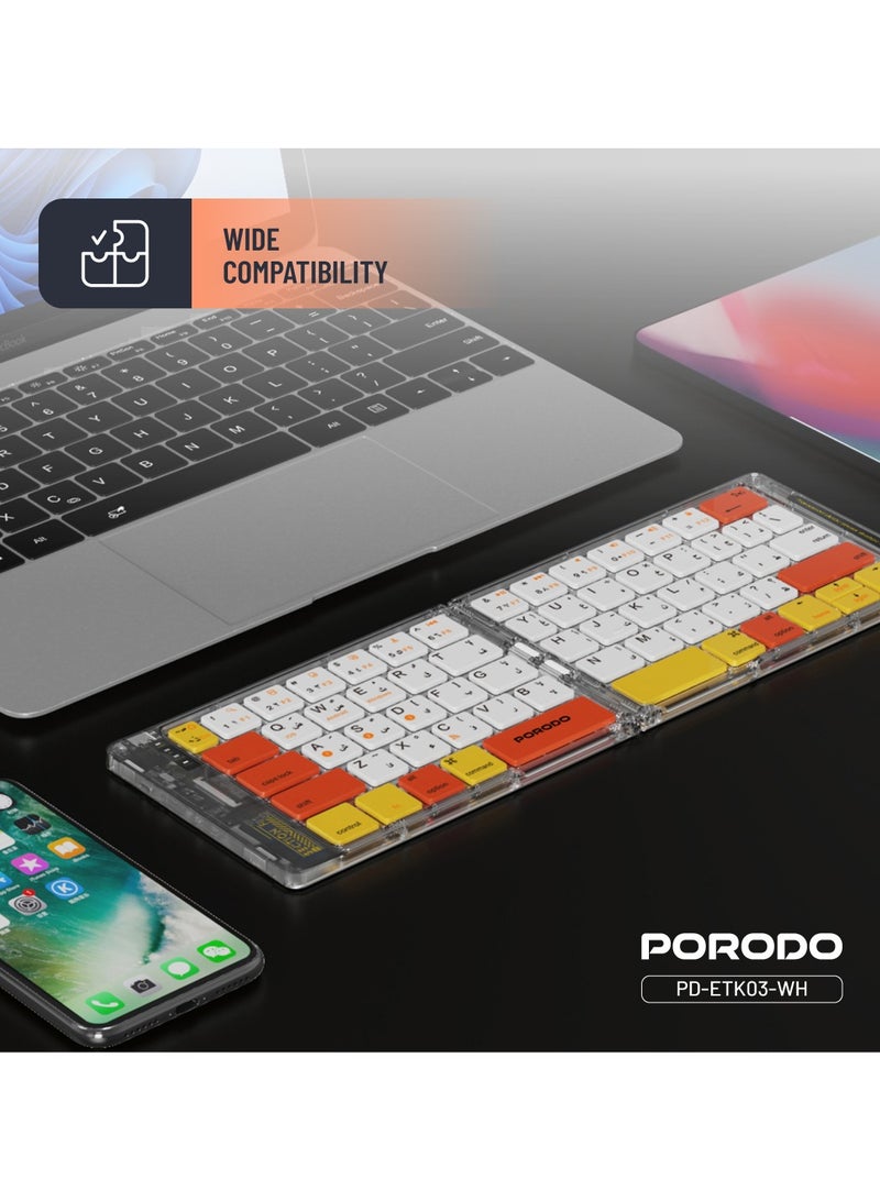 بورودو لوحة مفاتيح لاسلكية كريستال شيل / قابلة للطي / 65 مفتاحًا / متوافقة مع ويندوز / آي أو إس / أندرويد / ماك / قابلة لإعادة الشحن / خفيفة الوزن وصغيرة الحجم وقابلة للطي - أبيض - Image 4