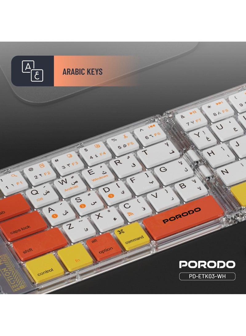 بورودو لوحة مفاتيح لاسلكية كريستال شيل / قابلة للطي / 65 مفتاحًا / متوافقة مع ويندوز / آي أو إس / أندرويد / ماك / قابلة لإعادة الشحن / خفيفة الوزن وصغيرة الحجم وقابلة للطي - أبيض - Image 5