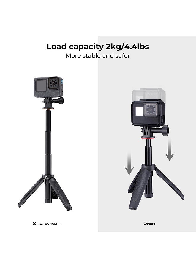 K&F Concept Sports Camera Extendable Selfie Stick Tripod Aluminum Alloy 32cm/12.6in Max. Height 2kg Load Capacity Replacement for GoPro Hero 12/11/10/9 Vlog Live Streaming Selfie Video Recording  - Image 5