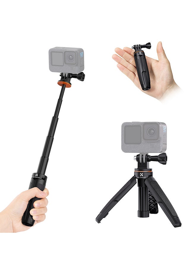 K&F Concept Sports Camera Extendable Selfie Stick Tripod Aluminum Alloy 32cm/12.6in Max. Height 2kg Load Capacity Replacement for GoPro Hero 12/11/10/9 Vlog Live Streaming Selfie Video Recording  - Image 1