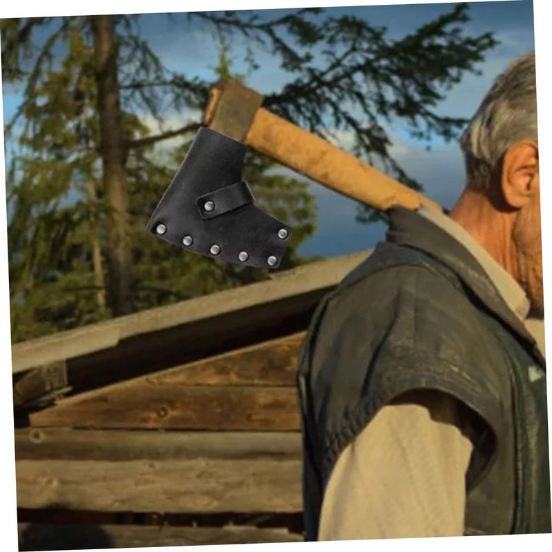 Leather Axe Cover Protective Sleeve For Outdoor Camping Hunting Handcrafted Black - Image 5
