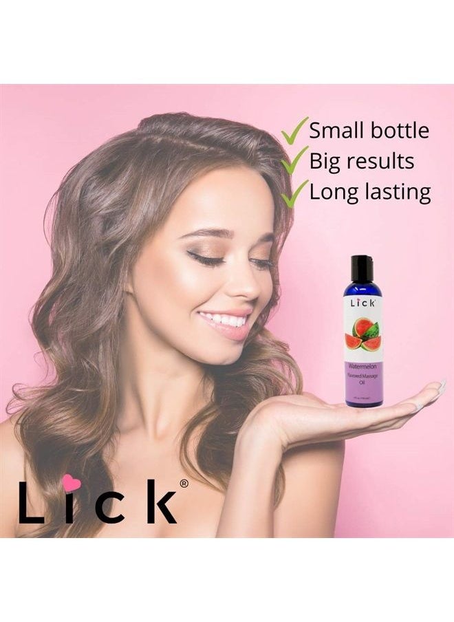 LICK - Watermelon Flavored Massage Oil for Couples – Edible Massaging Lotion with Vitamin E, Sweet Almond and Coconut Oil is Non Sticky and Gentle on Skin – Natural, Relaxing and Vegan (4 oz) - Image 1