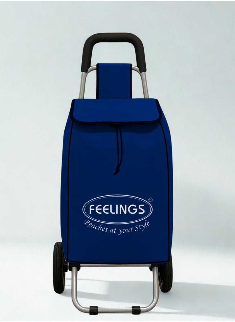 Feelings FEELINGS Folding Essential Shopping Trolley | Fabric Luggage Bag with Wheels | Shopping Cart | Shopping Trolley with Wheels | Portable Trolley | Foldable With Wheels Grocery,Fruits & Vegetables Blue  - Image 1