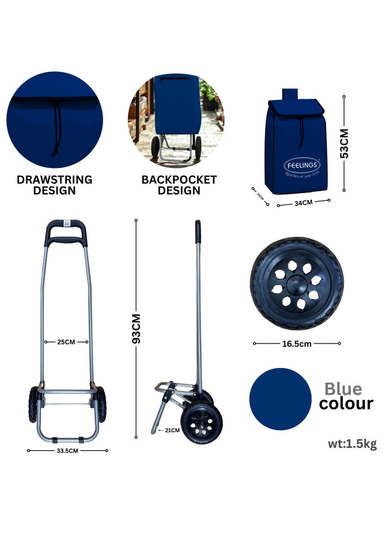 Feelings FEELINGS Folding Essential Shopping Trolley | Fabric Luggage Bag with Wheels | Shopping Cart | Shopping Trolley with Wheels | Portable Trolley | Foldable With Wheels Grocery,Fruits & Vegetables Blue  - Image 3