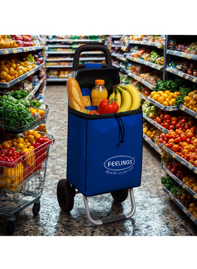 Feelings FEELINGS Folding Essential Shopping Trolley | Fabric Luggage Bag with Wheels | Shopping Cart | Shopping Trolley with Wheels | Portable Trolley | Foldable With Wheels Grocery,Fruits & Vegetables Blue  - Image 4