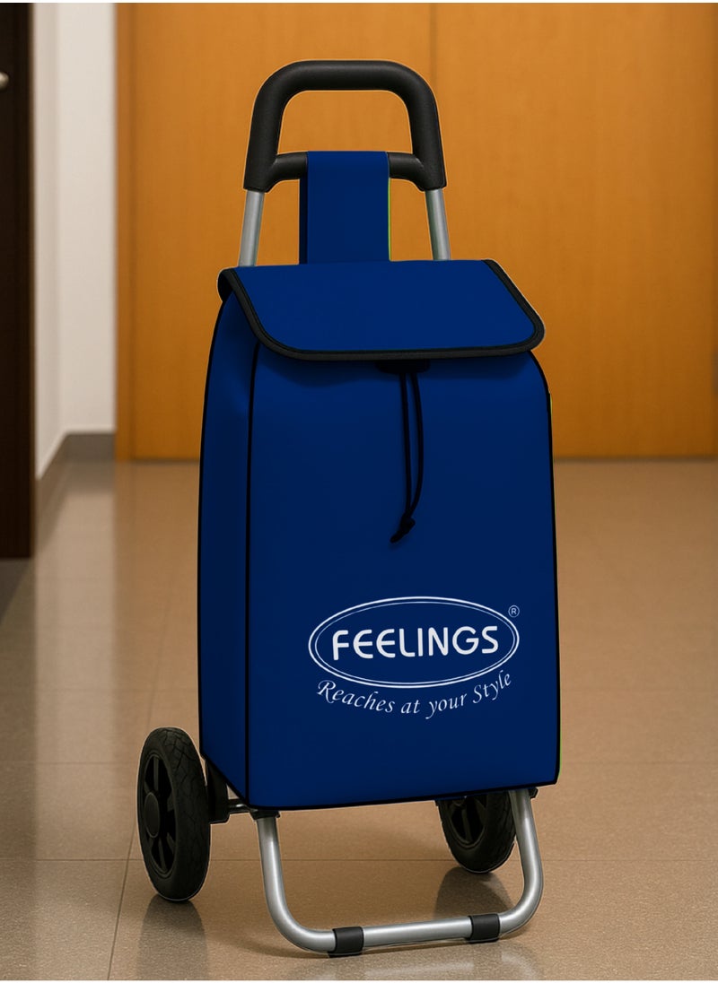 Feelings FEELINGS Folding Essential Shopping Trolley | Fabric Luggage Bag with Wheels | Shopping Cart | Shopping Trolley with Wheels | Portable Trolley | Foldable With Wheels Grocery,Fruits & Vegetables Blue  - Image 2