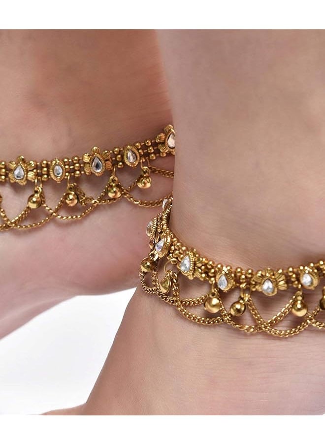 Shining Diva Fashion Non Precious Metal Gold Antique Kundan Payal Anklet For Women 6807A  - Image 2