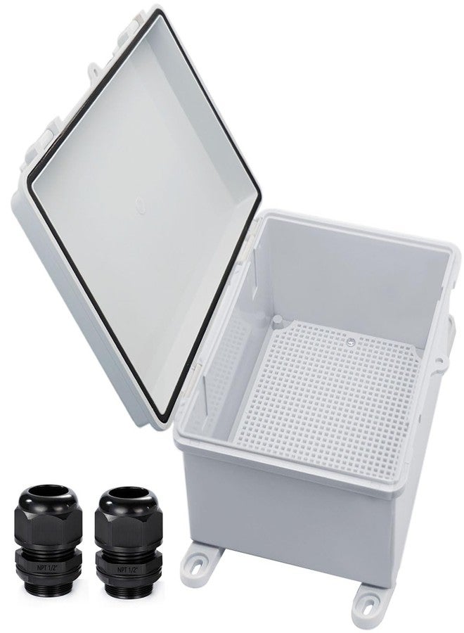 YETLEBOX Waterproof Outdoor Electrical Box Junction Box Weatherproof IP67 ABS Plastic Enclosure Switch Router Project Box with Mounting Plate with Wall Bracket 2 Cable Glands Grey 8.7"x6.7"x4.3" - Image 1