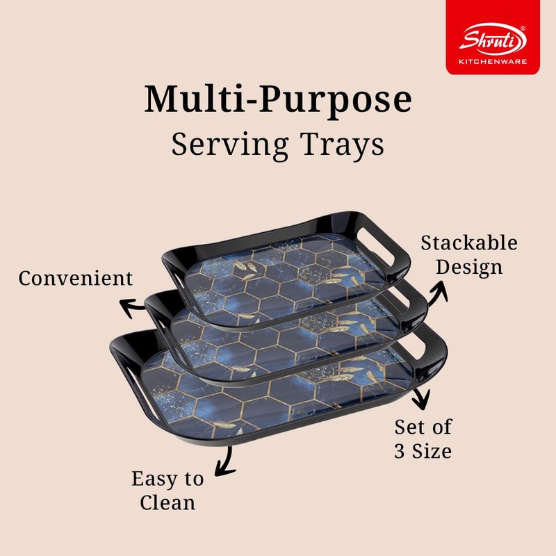SHRUTI MULTIUSE Serving Tray Set- Black, Multi-Use Kitchen’s Tea Tray, Perfect for Hosting Guests at Home & Hotels (Pack of 3) - Image 3