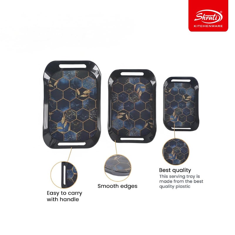 SHRUTI MULTIUSE Serving Tray Set- Black, Multi-Use Kitchen’s Tea Tray, Perfect for Hosting Guests at Home & Hotels (Pack of 3) - Image 2