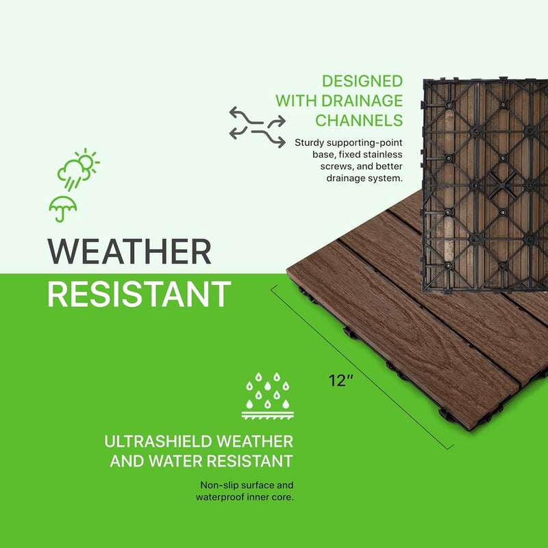NewTechWood UltraShield Naturale 1 ft. x 1 ft. Quick Deck Outdoor Composite Deck Tile in Brazilian Ipe (10 sq. ft. per Box) - Image 3