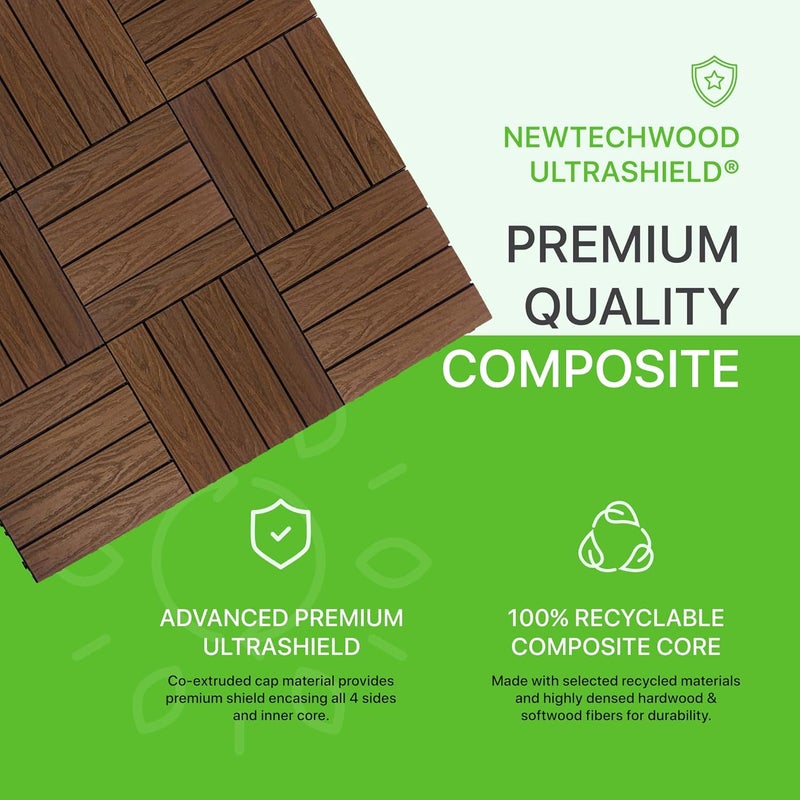 NewTechWood UltraShield Naturale 1 ft. x 1 ft. Quick Deck Outdoor Composite Deck Tile in Brazilian Ipe (10 sq. ft. per Box) - Image 2